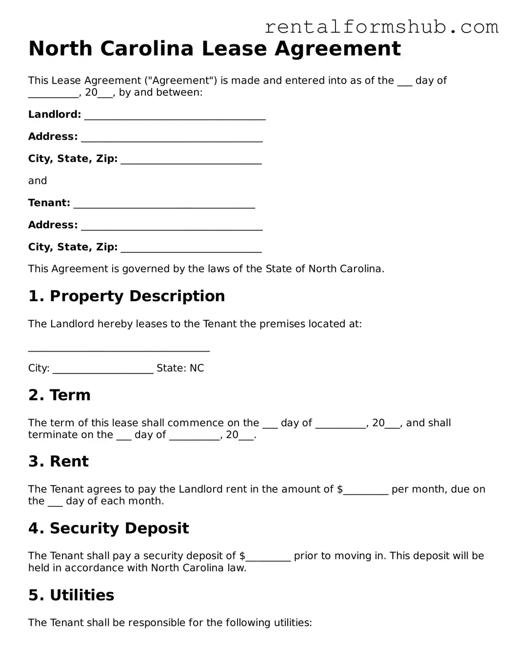 Official North Carolina Lease Agreement Template