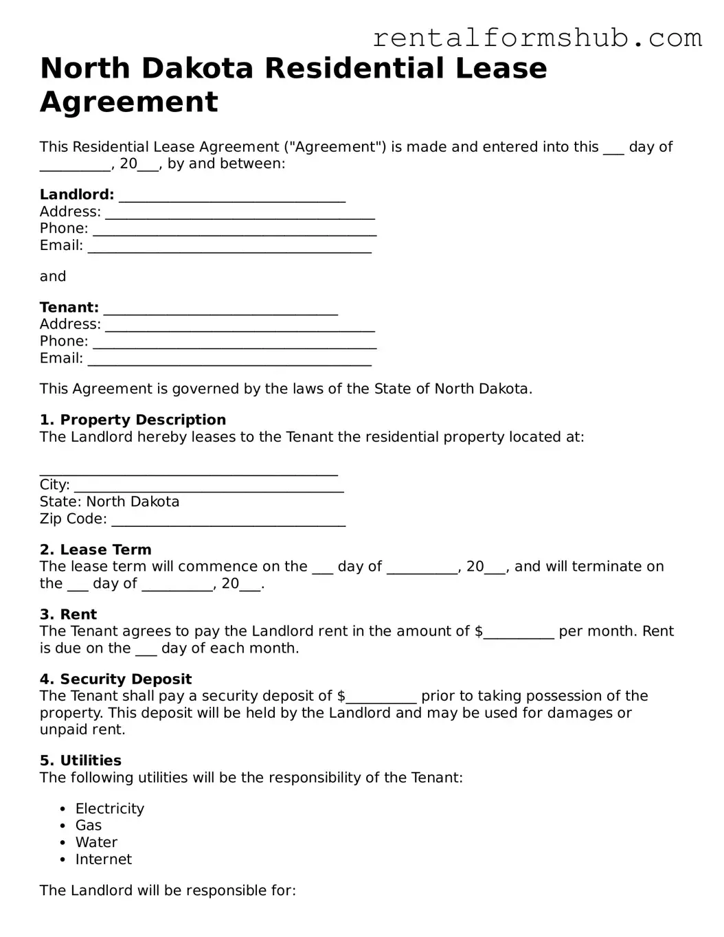 Official North Dakota Residential Lease Agreement Template