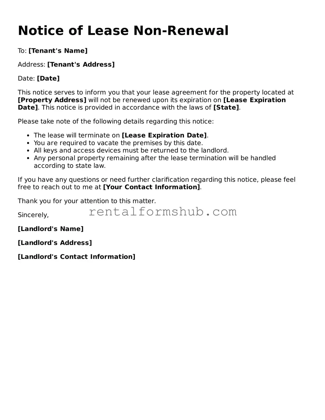 Blank Notice of Lease Non-Renewal Template