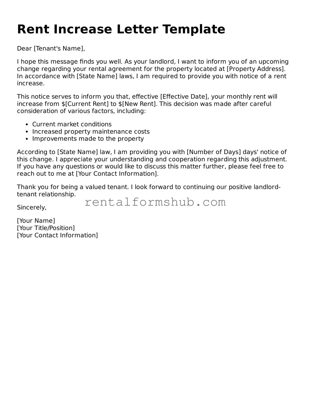 Blank Rent Increase Letter Template