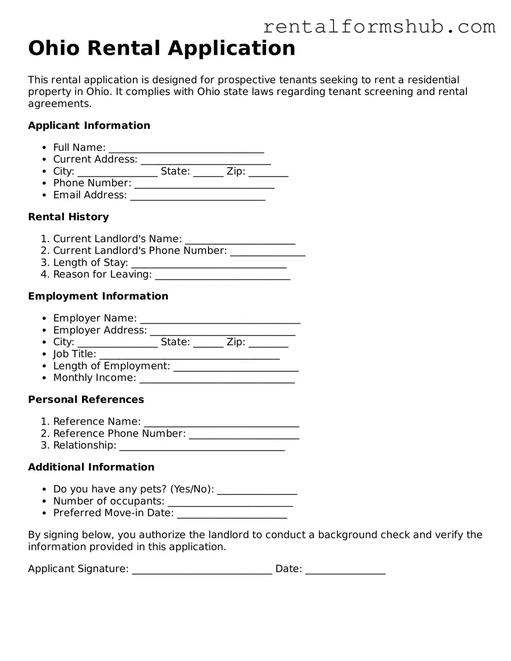 Official Ohio Rental Application Template