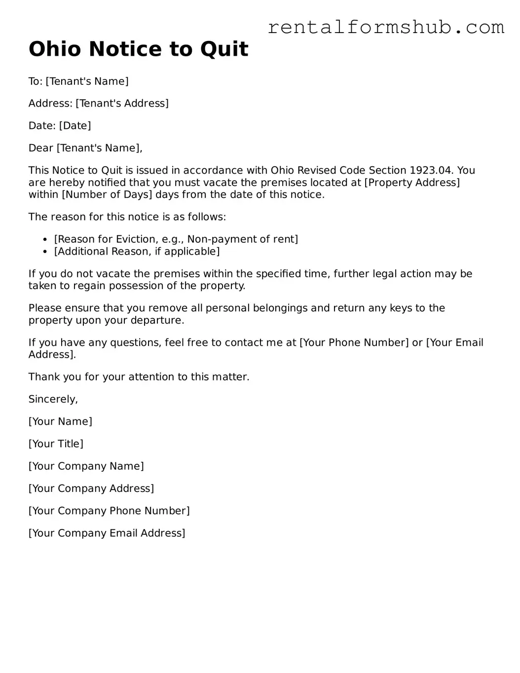 Official Ohio Notice to Quit Template