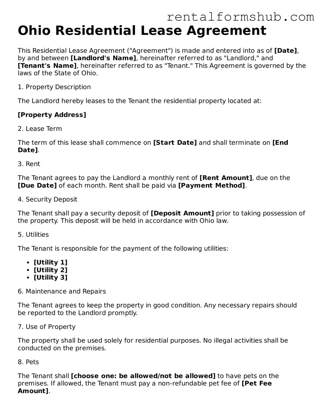 Official Ohio Residential Lease Agreement Template