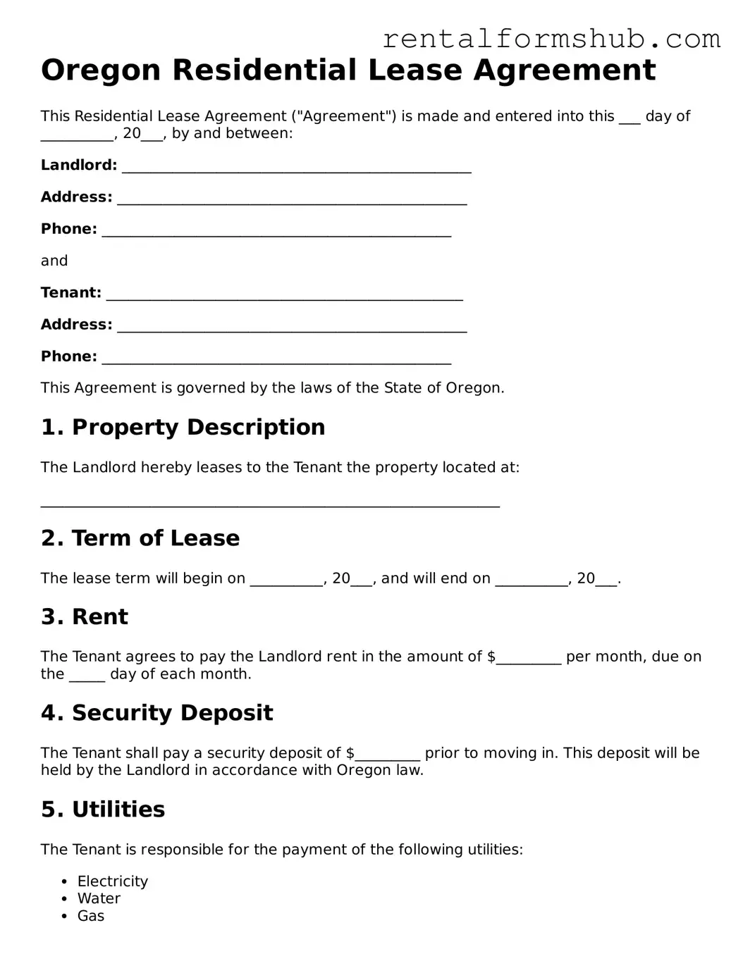 Official Oregon Residential Lease Agreement Template