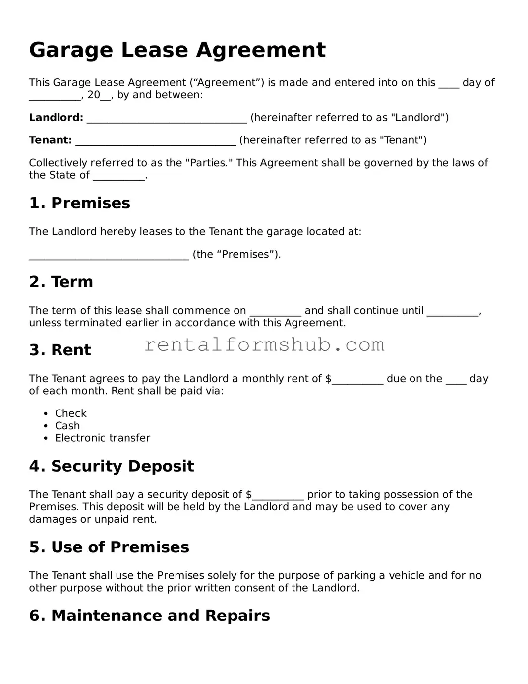 Blank Garage Lease Agreement Template
