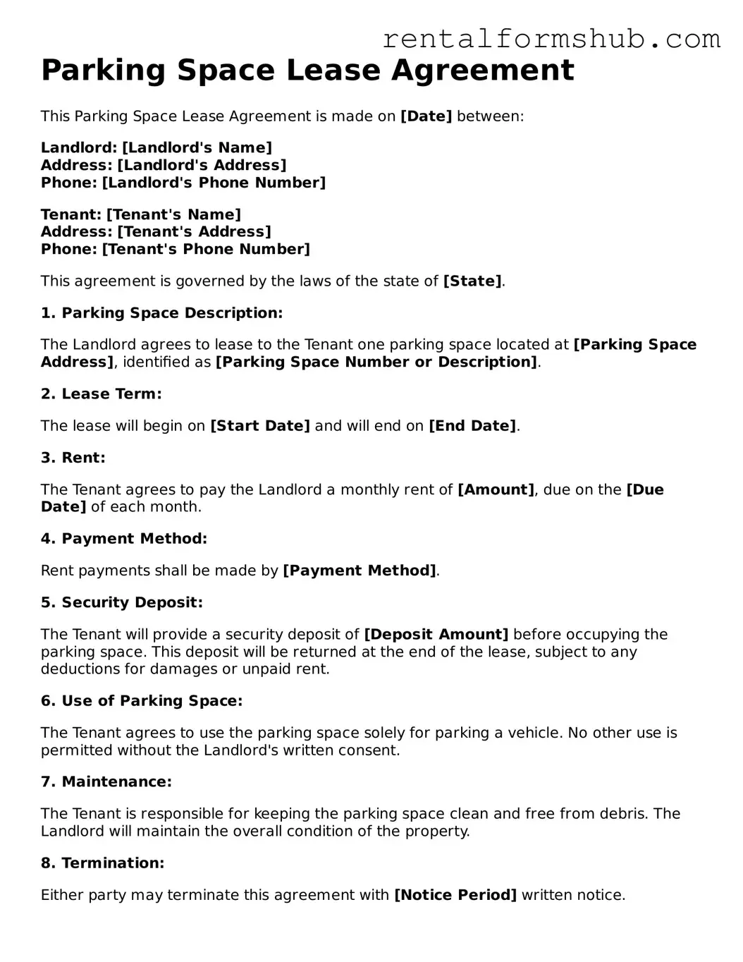 Blank Parking Space Lease Agreement Template