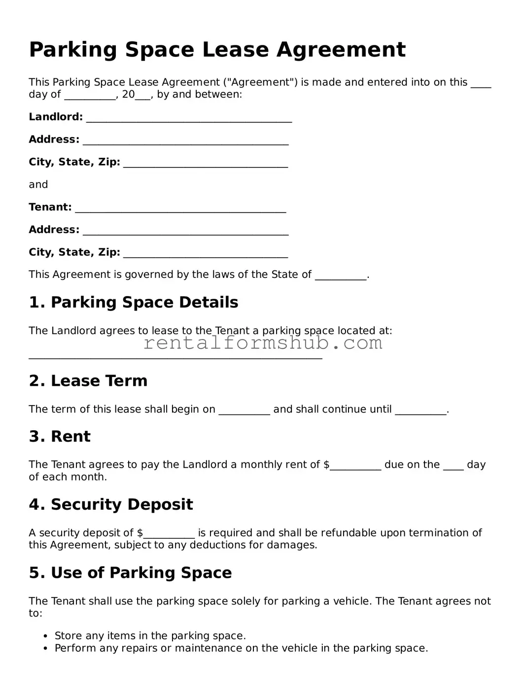 Blank Parking Space Lease Agreement Template