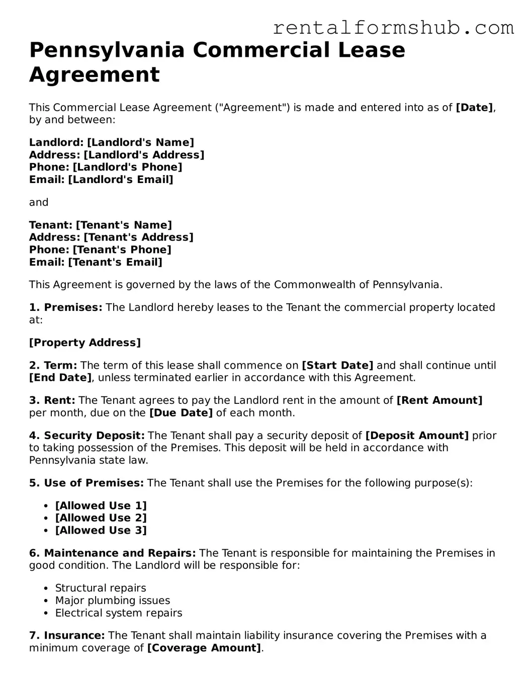 Official Pennsylvania Commercial Lease Agreement Template