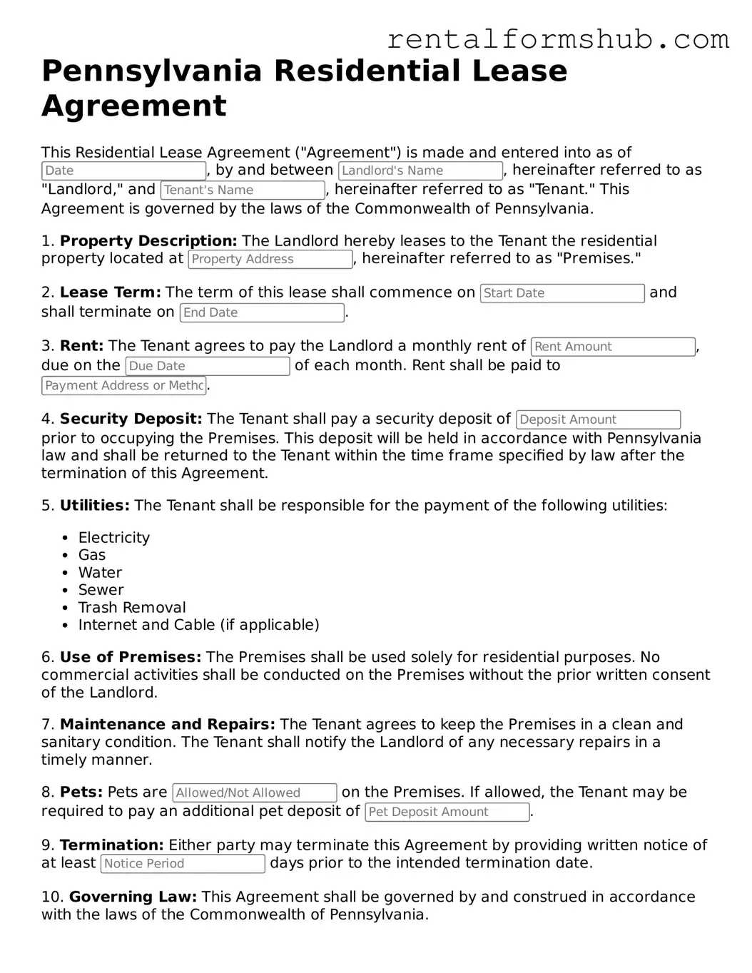 Official Pennsylvania Residential Lease Agreement Template