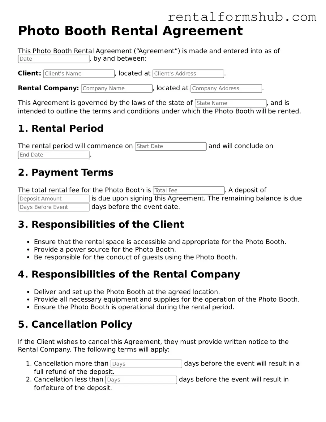 Blank Photo Booth Rental Agreement Template