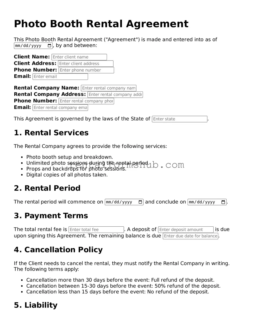 Blank Photo Booth Rental Agreement Template