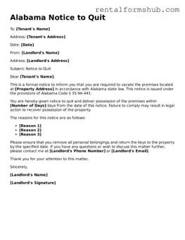 Official Alabama Notice to Quit Template