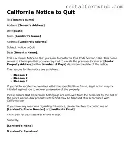 Official California Notice to Quit Template