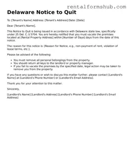 Official Delaware Notice to Quit Template