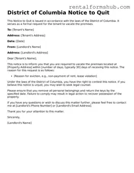 Official District of Columbia Notice to Quit Template