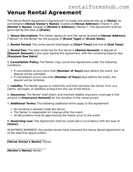 Blank Venue Rental Agreement Template
