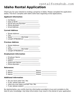 Official Idaho Rental Application Template
