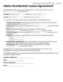 Official Idaho Residential Lease Agreement Template