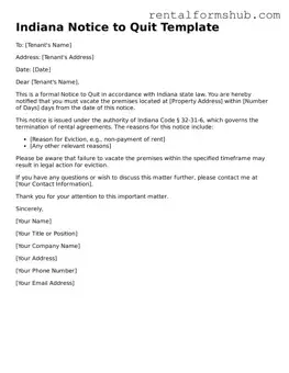 Official Indiana Notice to Quit Template