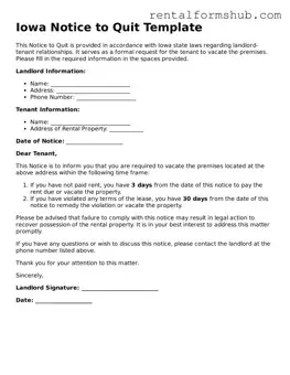 Official Iowa Notice to Quit Template