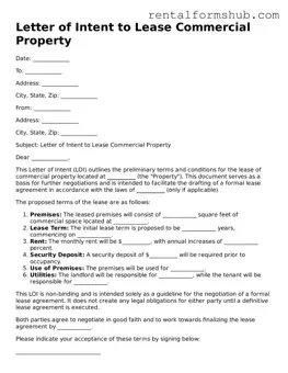 Blank Letter of Intent to Lease Commercial Property Template