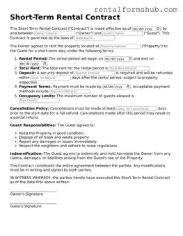 Blank Short-Term Rental Contract Template