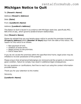 Official Michigan Notice to Quit Template