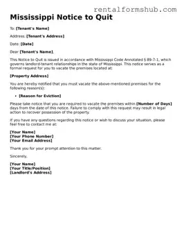 Official Mississippi Notice to Quit Template