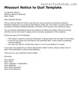 Official Missouri Notice to Quit Template