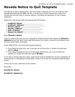 Official Nevada Notice to Quit Template
