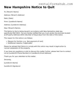 Official New Hampshire Notice to Quit Template