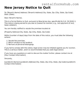 Official New Jersey Notice to Quit Template