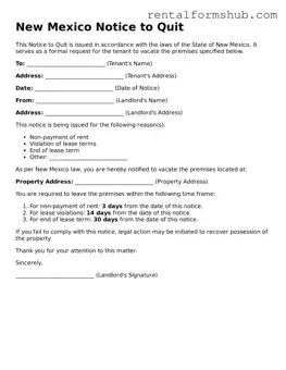 Official New Mexico Notice to Quit Template