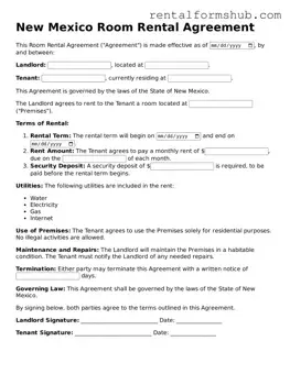 Official New Mexico Room Rental Agreement Template