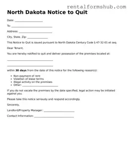 Official North Dakota Notice to Quit Template