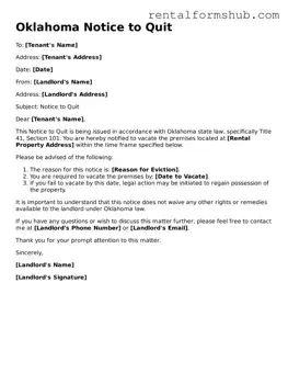 Official Oklahoma Notice to Quit Template