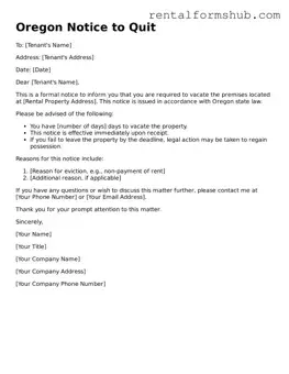 Official Oregon Notice to Quit Template