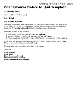 Official Pennsylvania Notice to Quit Template