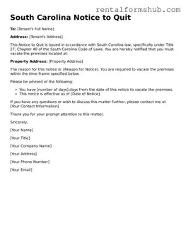 Official South Carolina Notice to Quit Template