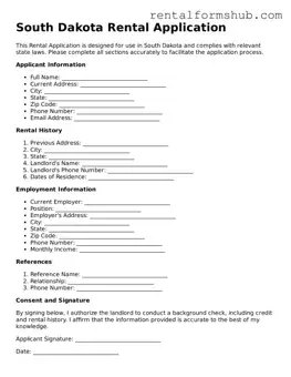 Official South Dakota Rental Application Template