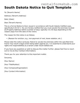 Official South Dakota Notice to Quit Template