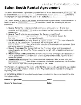 Blank Salon Booth Rental Agreement Template