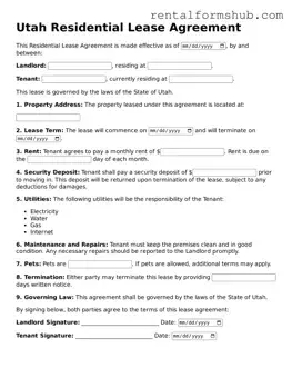 Official Utah Residential Lease Agreement Template