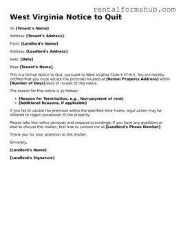Official West Virginia Notice to Quit Template