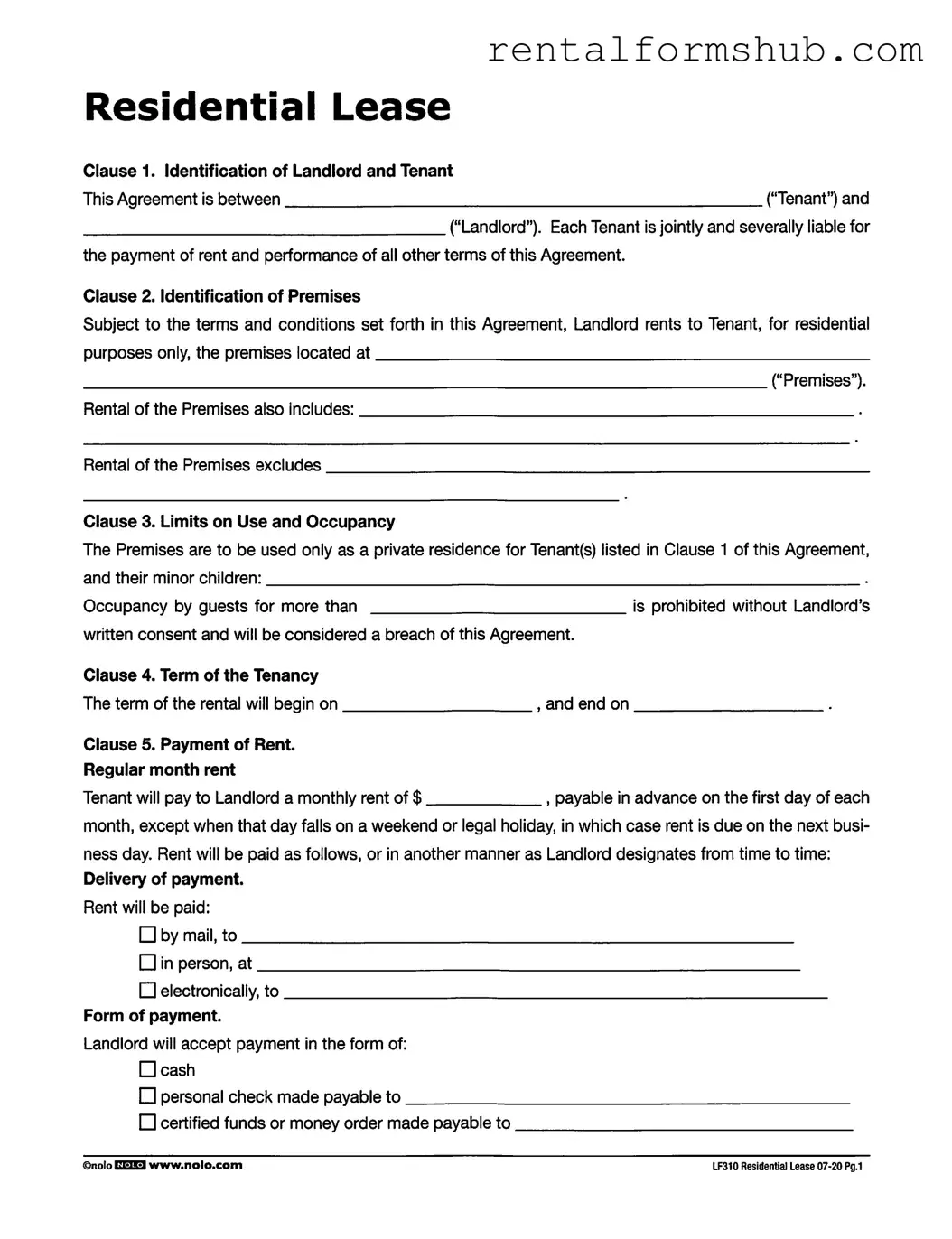 Fill Out a Valid Lf310 Residential Lease Form