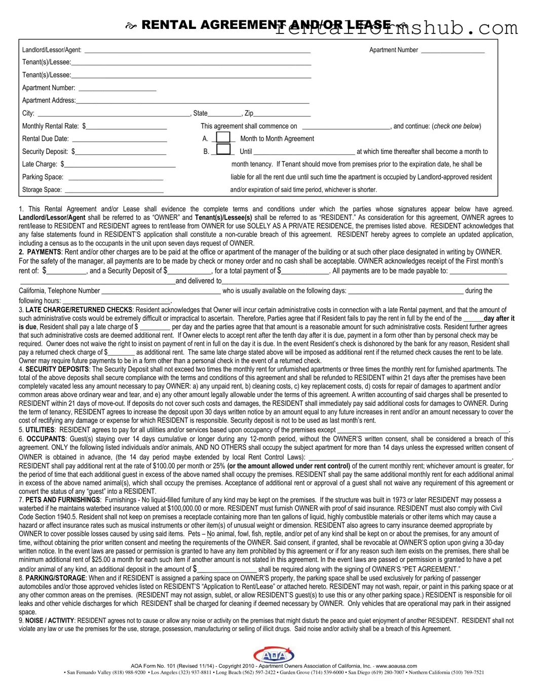 Fill Out a Valid Aoa Rental Agreement Form