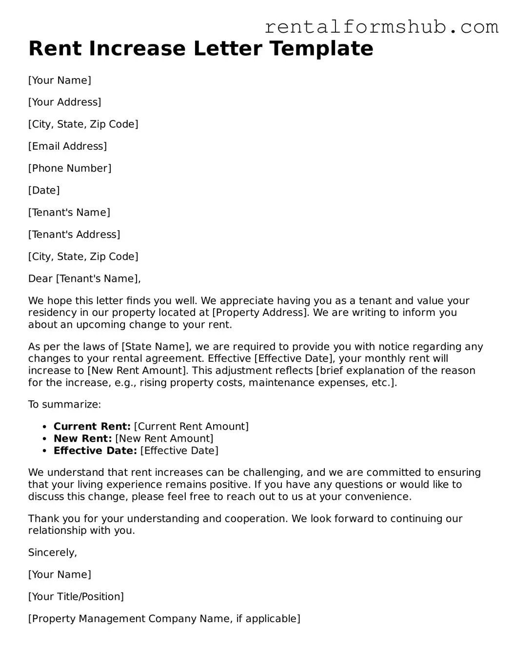 Blank Rent Increase Letter Template
