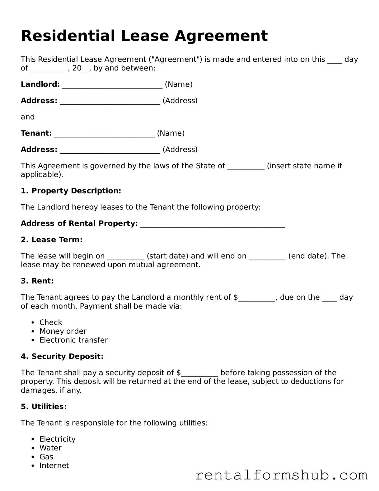 Blank Lease Agreement Template