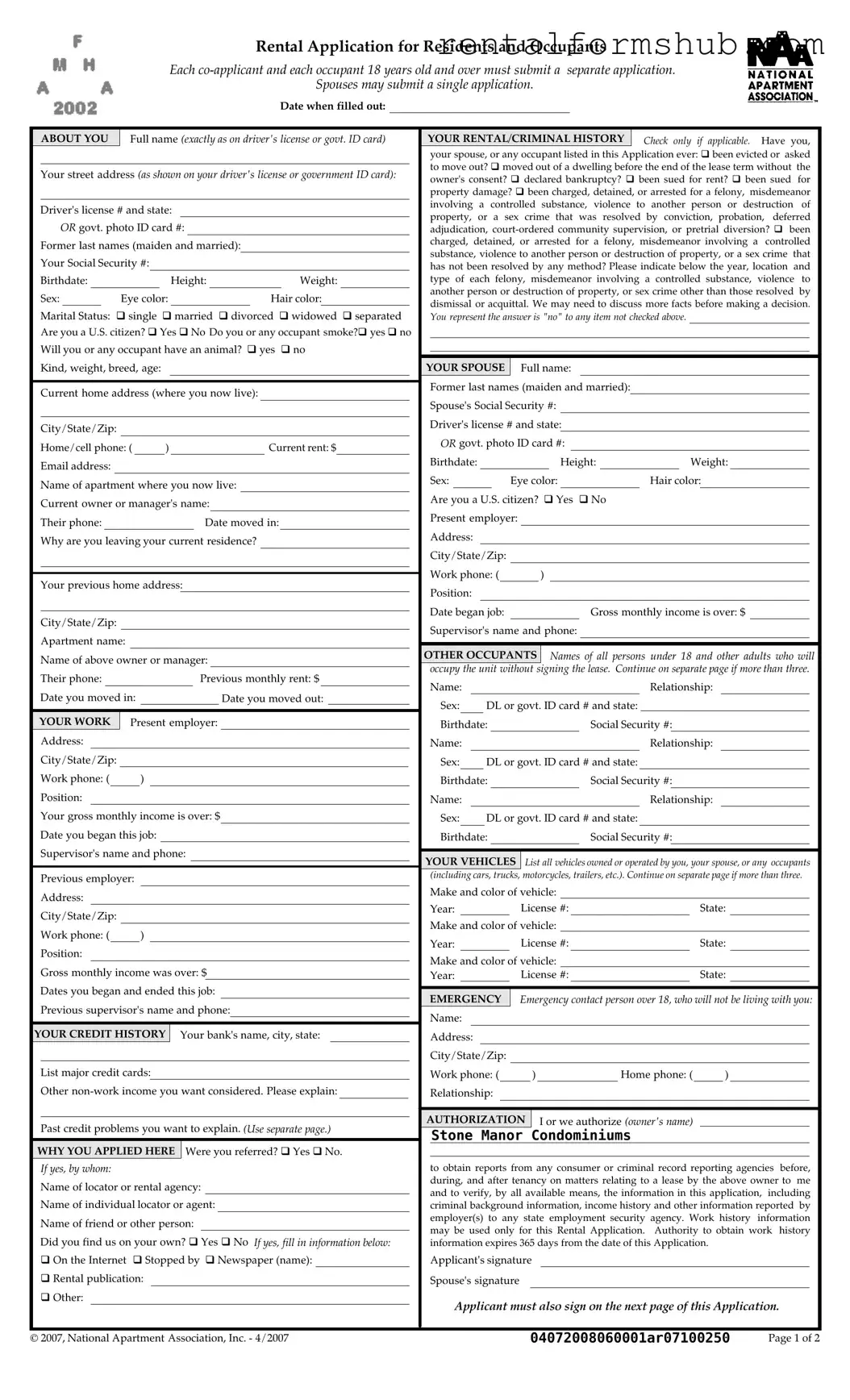 Fill Out a Valid National Apartment Association Rental Form