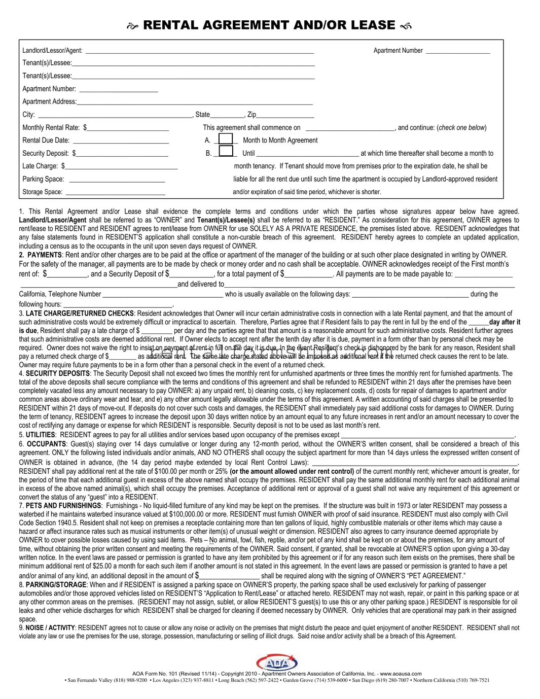 Fill Out a Valid Aoa Rental Agreement Form